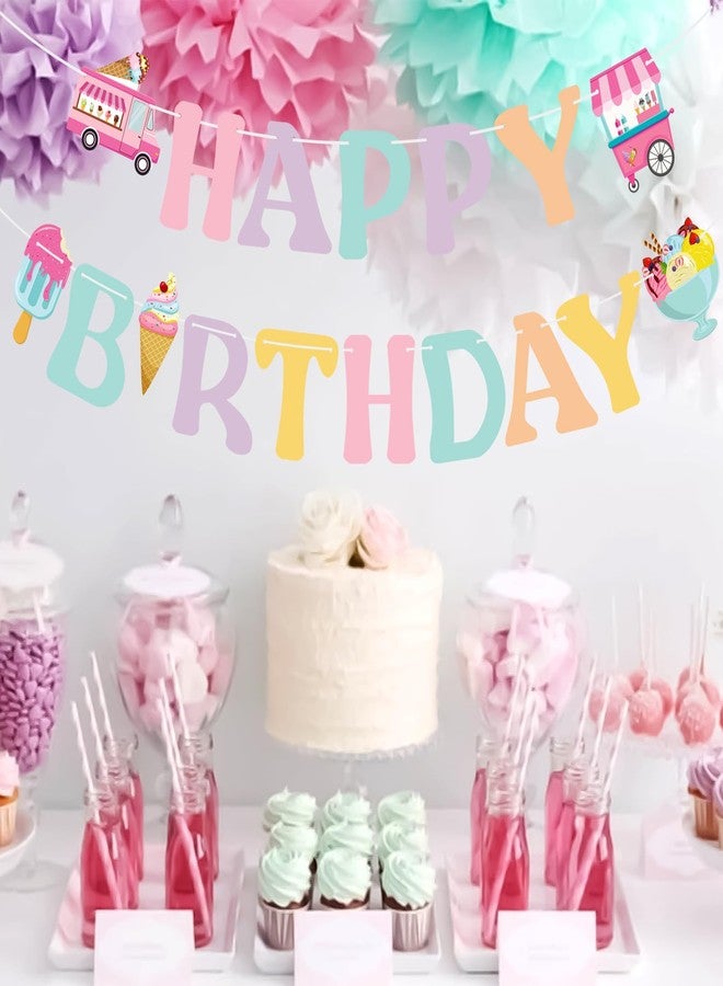 Lemicin Ice Cream Happy Birthday Banner - Colorful Ice Cream Birthday Party Sign Decorations for Girls Kids Summer Theme Party Supplies - Image 3